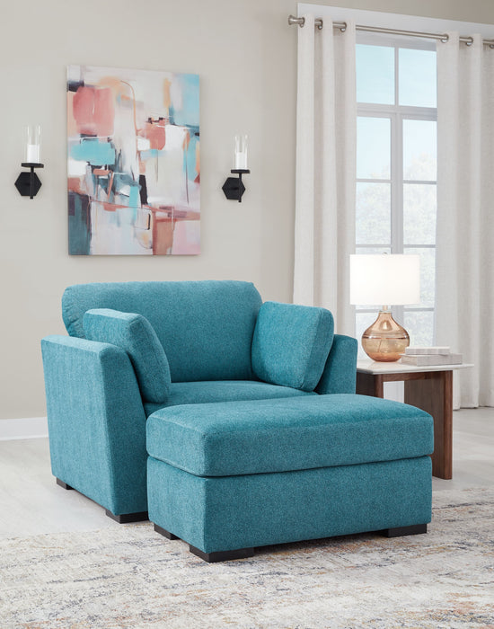 Keerwick - Teal - 2 Pc. - Chair And A Half, Ottoman