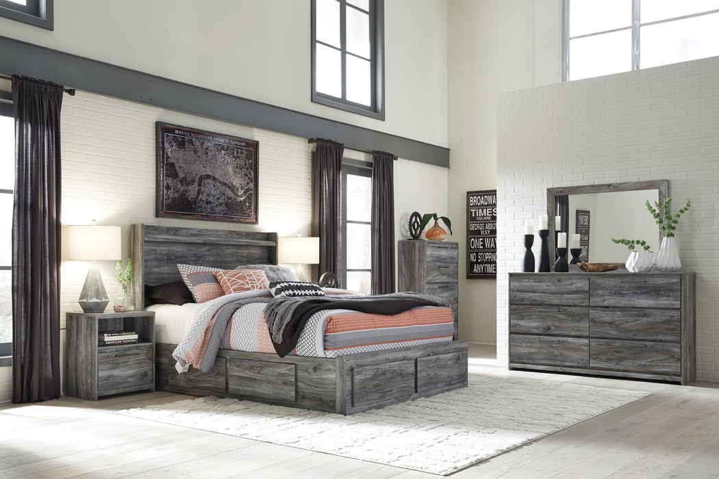 Baystorm - Gray - 7 Pc. - Dresser, Mirror, Queen Panel Bed With 6 Storage Drawers