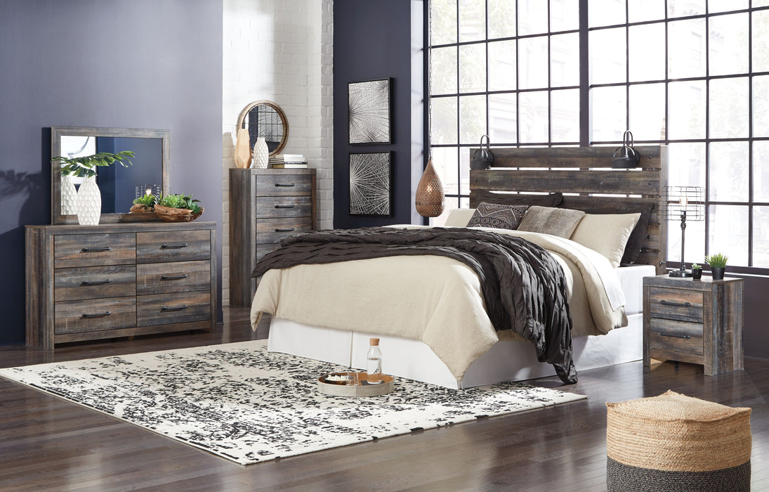 Drystan - Dark Gray - 6 Pc. - Dresser, Mirror, Chest, King Panel Headboard, Nightstand, Bed Frame