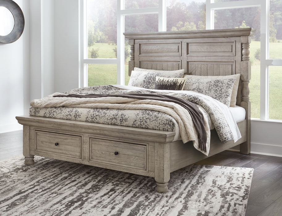 Harrastone - Gray - King Panel Storage Bed