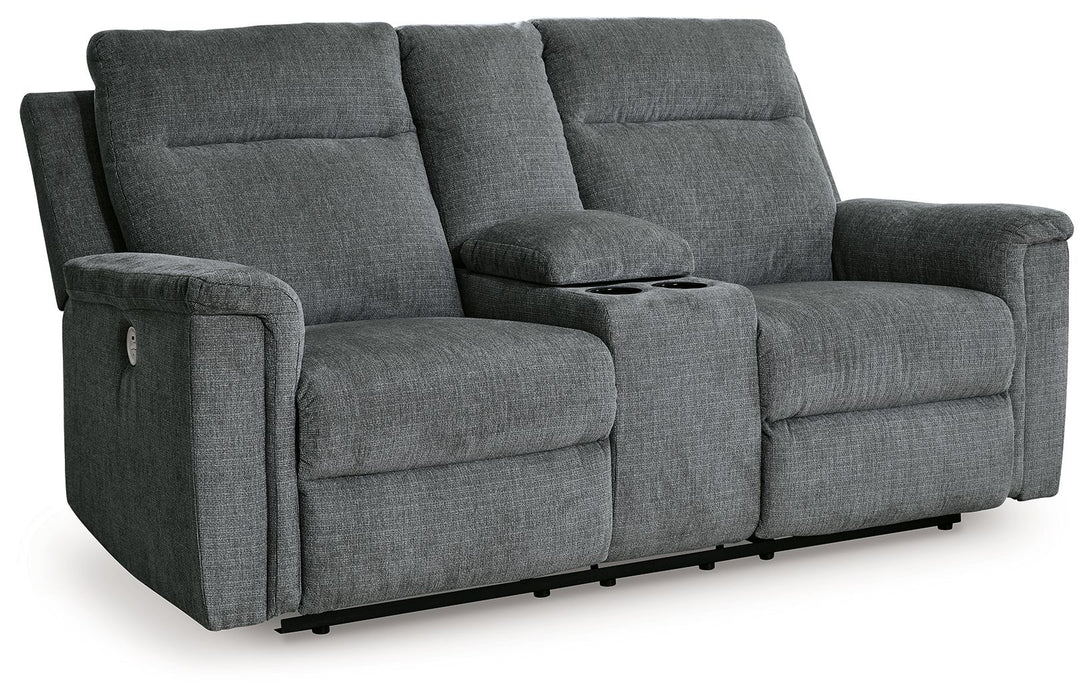 Barnsana - Gravel - Dbl Power Reclining Loveseat With Console - Fabric