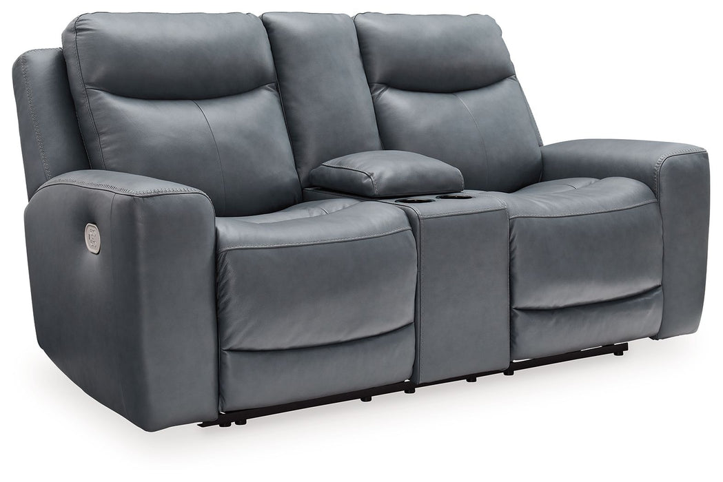 Mindanao - Steel - Pwr Reclining Loveseat/Con/Adj Hdrst - Leather Match