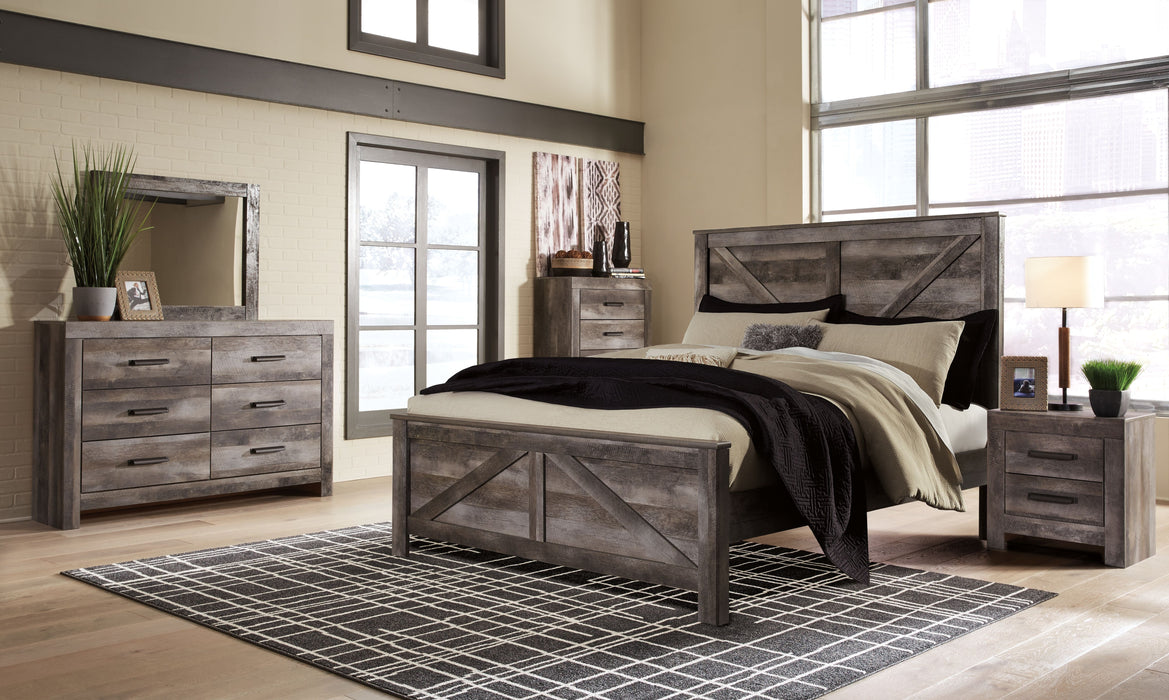 Wynnlow - Gray - 6 Pc. - Dresser, Mirror, Chest, King Crossbuck Panel Bed