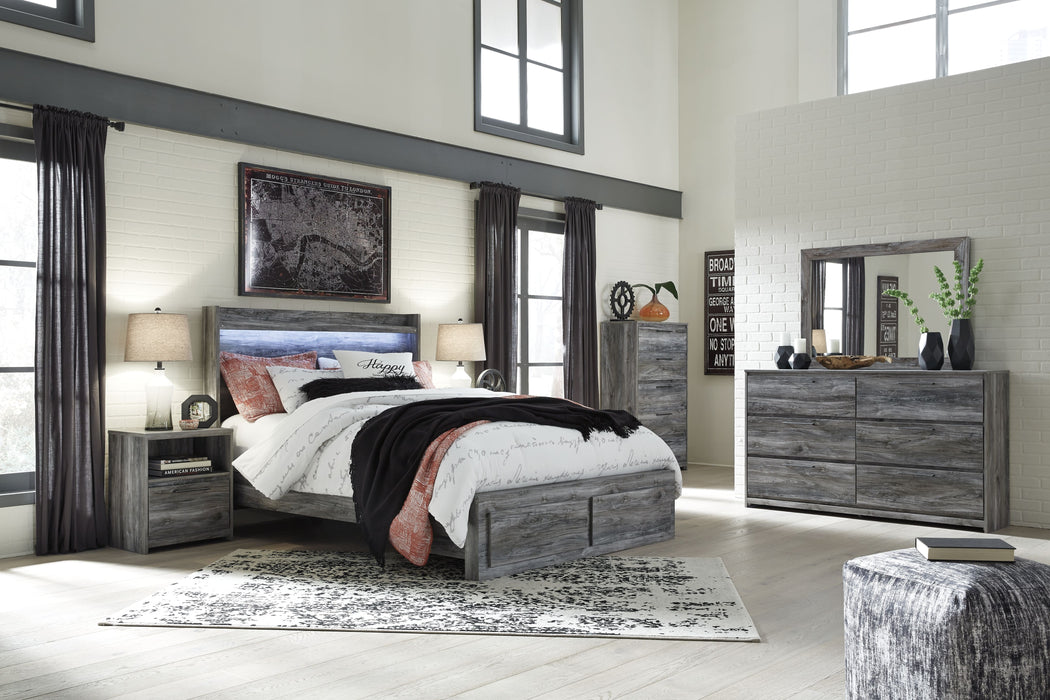 Baystorm - Gray - 7 Pc. - Dresser, Mirror, Chest, Queen Panel Bed With 2 Storage Drawers