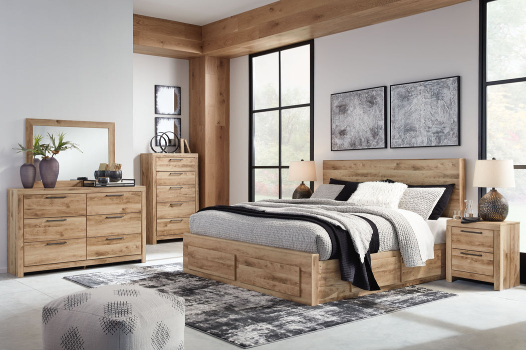 Hyanna - Tan - 7 Pc. - Dresser, Mirror, King Panel Bed With 4 Storage Drawers