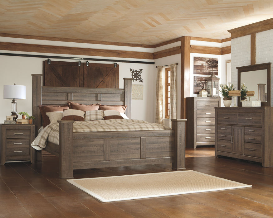 Juararo - Dark Brown - 8 Pc. - Dresser, Mirror, Chest, King Poster Bed, 2 Nightstands