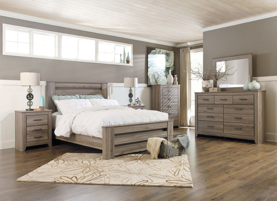 Zelen - Warm Gray - 8 Pc. - Dresser, Mirror, Chest, Queen Panel Bed, 2 Nightstands