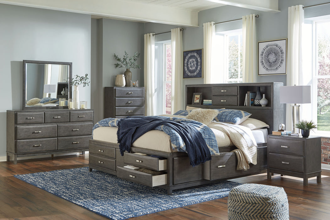 Caitbrook - Gray - 6 Pc. - Dresser, Mirror, Chest & Queen Storage Bed With 8 Drawers