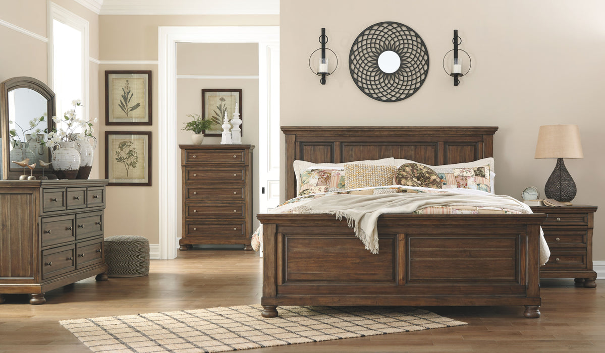 Flynnter - Medium Brown - 6 Pc. - Dresser, Mirror, Chest, California King Panel Bed