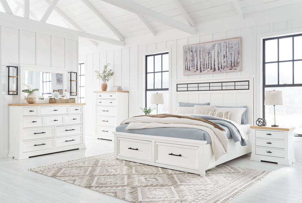 Ashbryn - White / Natural - 6 Pc. - Dresser, Mirror, Chest, California King Panel Storage Bed