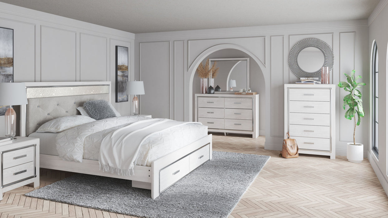 Altyra - White - King Upholstered Storage Bed - 9 Pc. - Dresser, Mirror, Chest, King Bed, 2 Nightstands