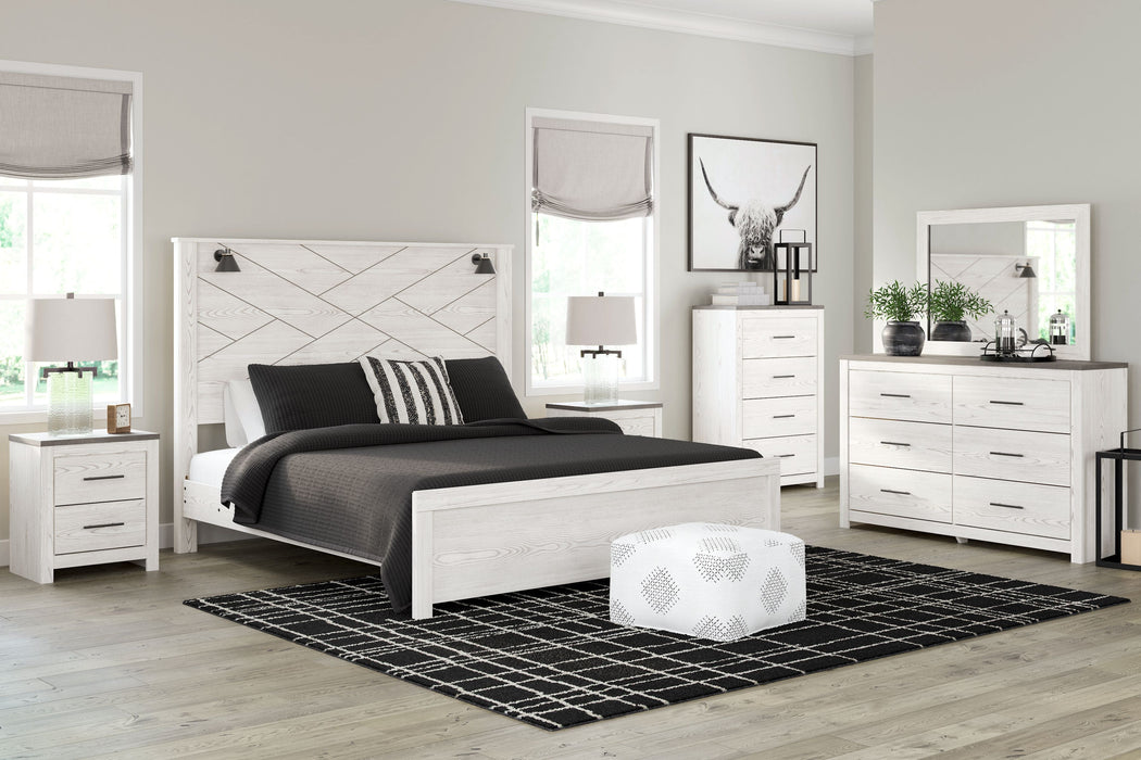 Gerridan - White - 8 Pc. - Dresser, Mirror, Chest, King Panel Bed With Sconces, 2 Nightstands