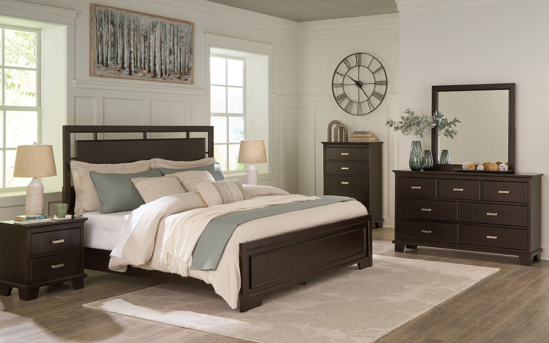 Covetown - Dark Brown - 5 Pc. - Dresser, Mirror, Chest, King Panel Bed