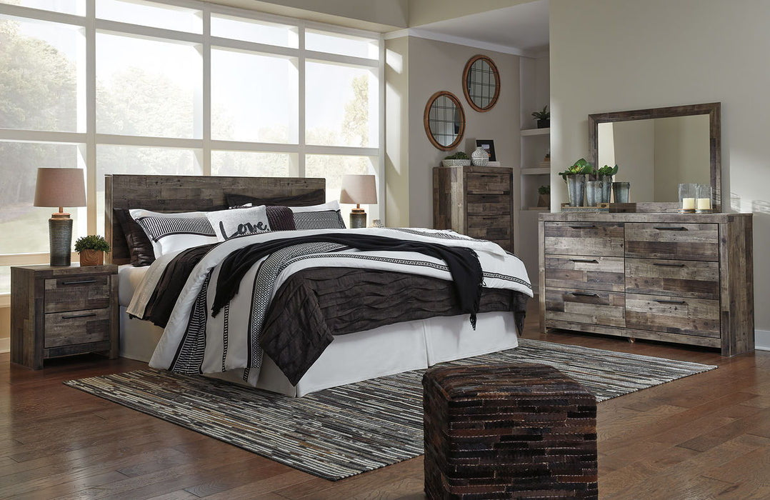 Derekson - Multi Gray - 6 Pc. - King Panel Headboard With Bolt On Bed Frame, Dresser, Mirror, Chest, Nightstand