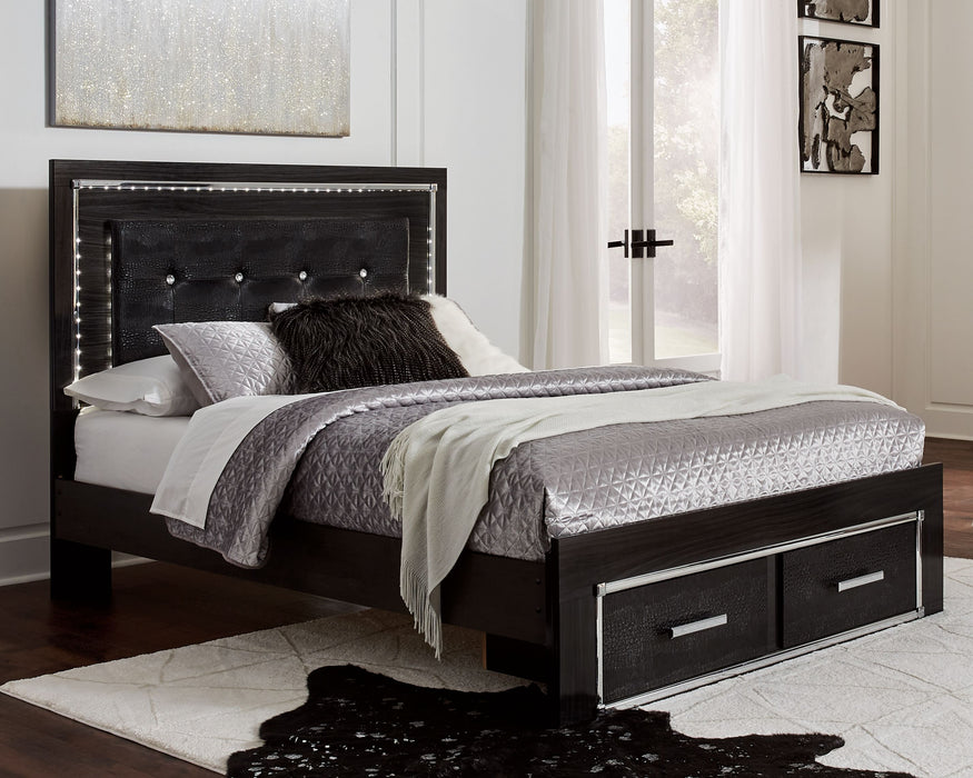 Kaydell - Black - Queen Upholstered Panel Bed With 2 Storage Drawers, Roll Slats