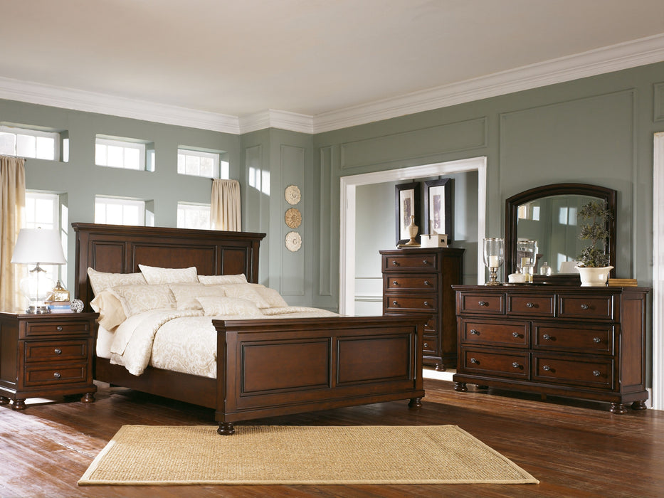 Porter - Rustic Brown - 6 Pc. - Dresser, Mirror, Chest, King Panel Bed