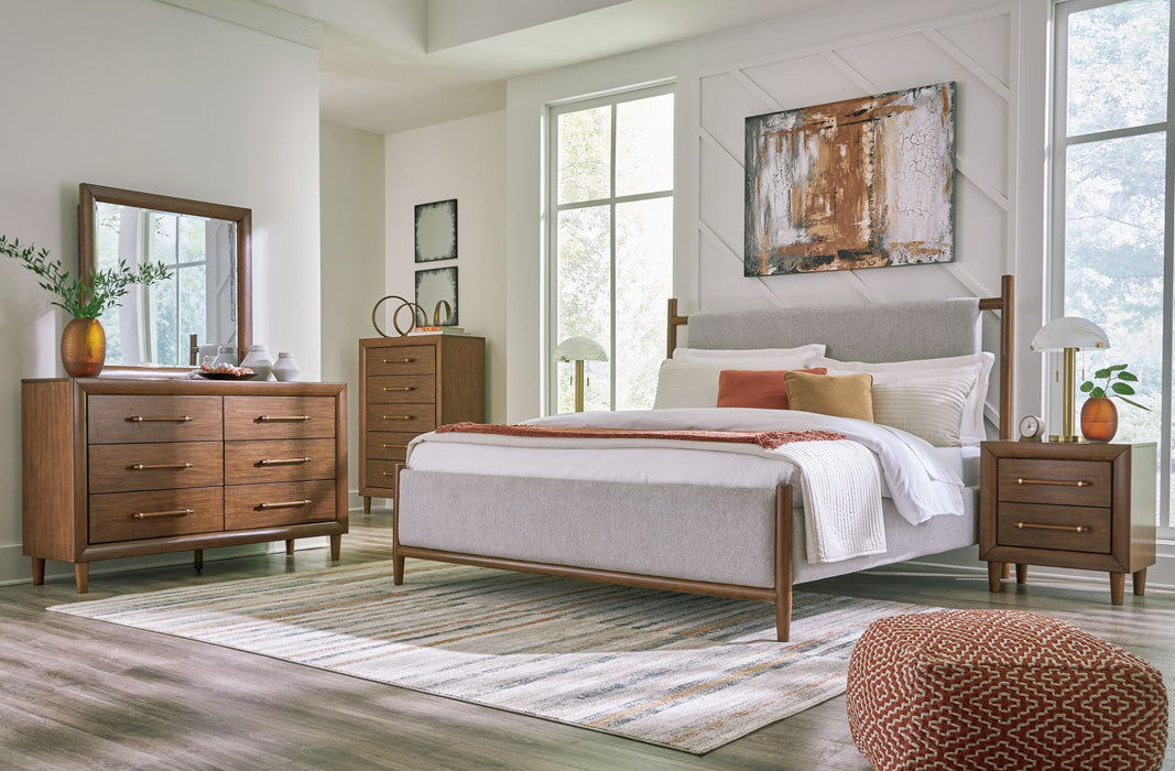 Lyncott - Brown - 7 Pc. - Dresser, Mirror, Chest, California King Upholstered Bed, 2 Nightstands