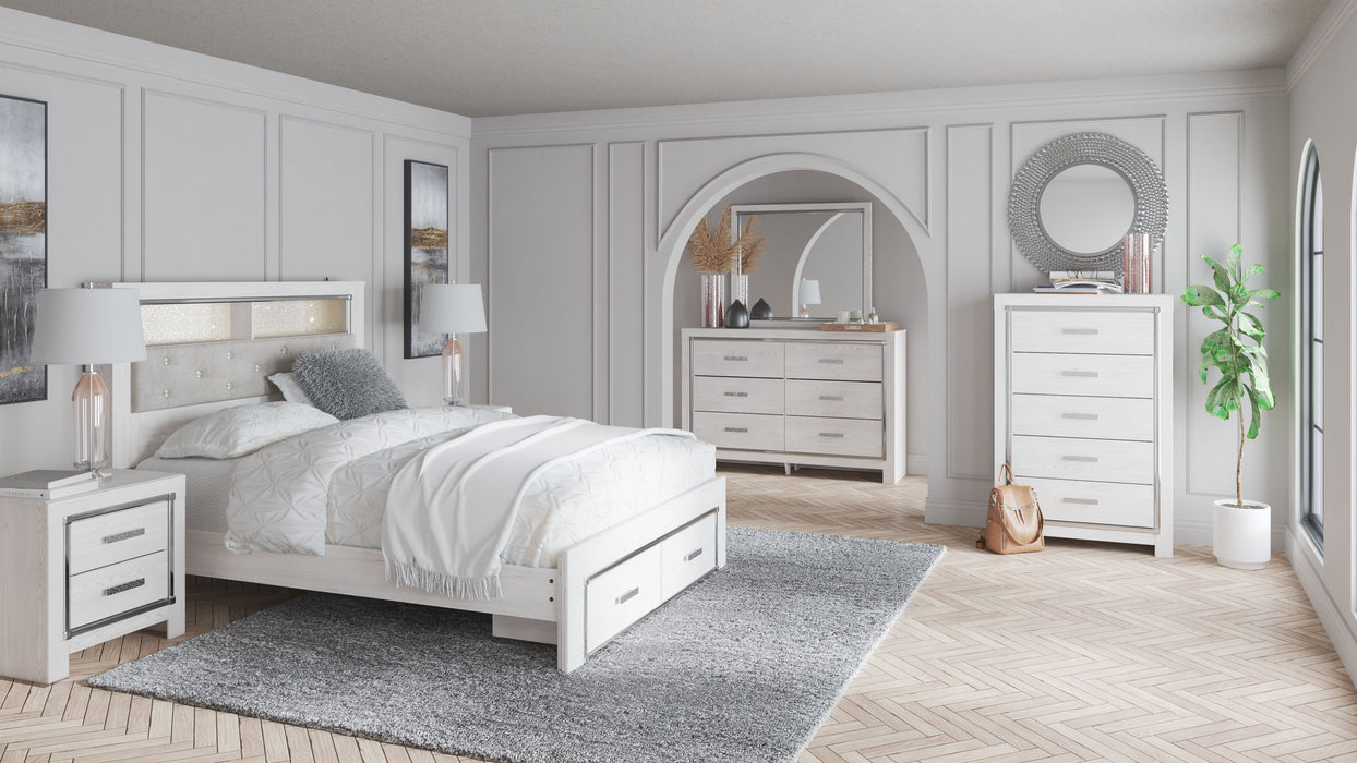 Altyra - White - King Upholstered Bookcase Bed With Storage - 9 Pc. - Dresser, Mirror, Chest, King Bed, 2 Nightstands