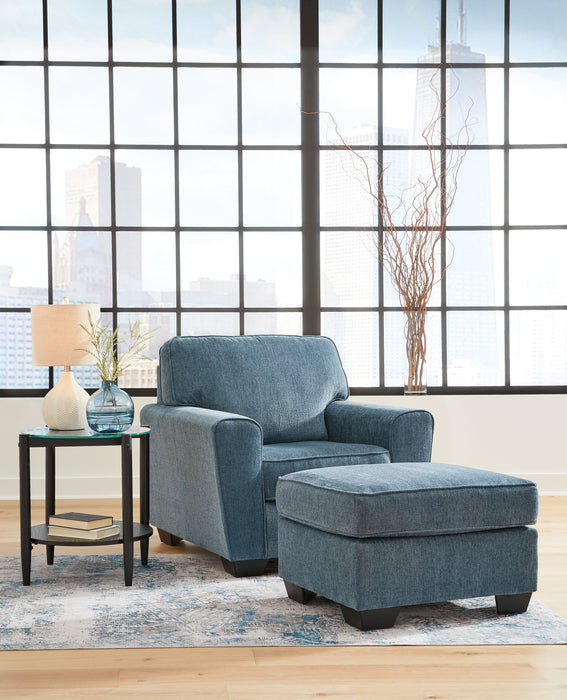 Cashton - Blue - 2 Pc. - Chair, Ottoman