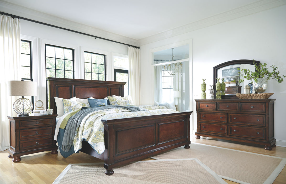 Porter - Rustic Brown - 6 Pc. - Dresser, Mirror, Queen Panel Bed, Nightstand