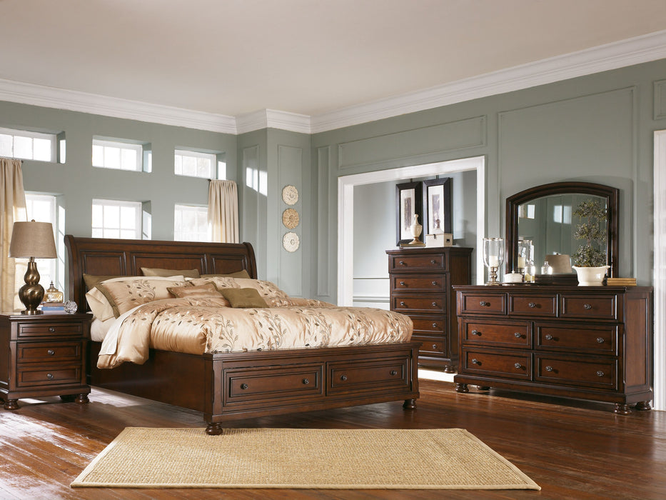 Porter - Rustic Brown - 7 Pc. - Dresser, Mirror, California King Sleigh Bed With 2 Storage Drawers, 2 Nightstands