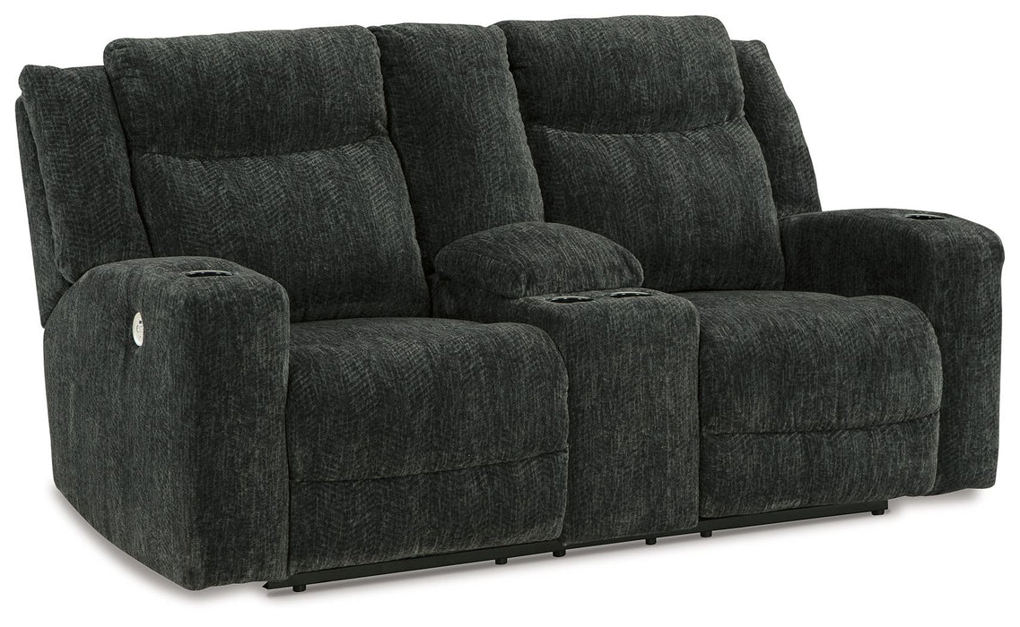 Martinglenn - Ebony - Dbl Power Reclining Loveseat W/Console - Fabric