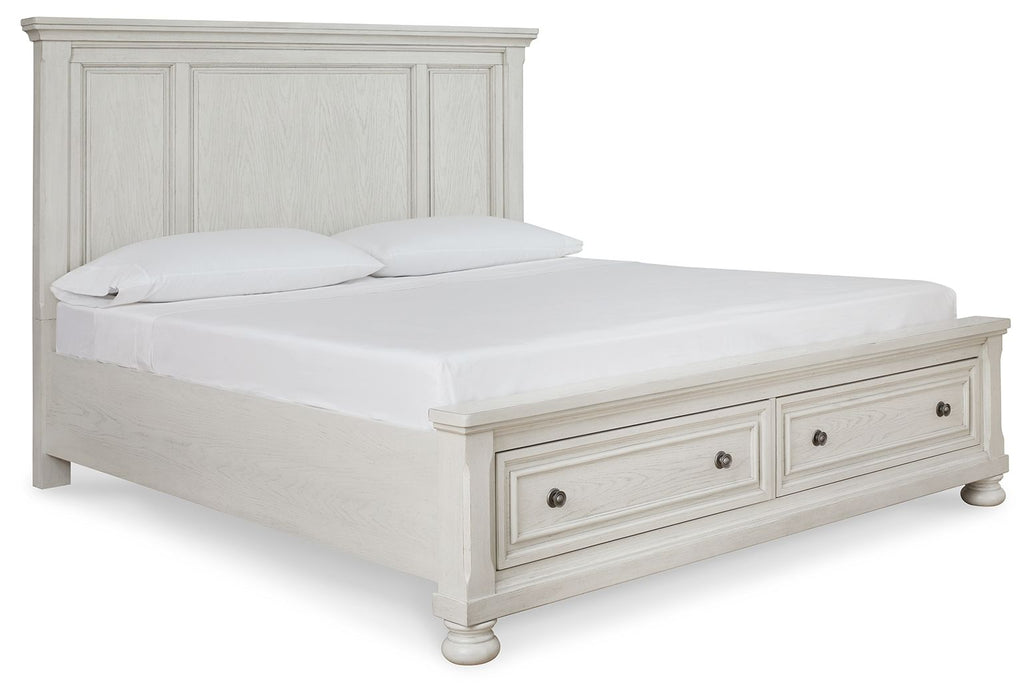 Robbinsdale - Antique White - King Panel Storage Bed