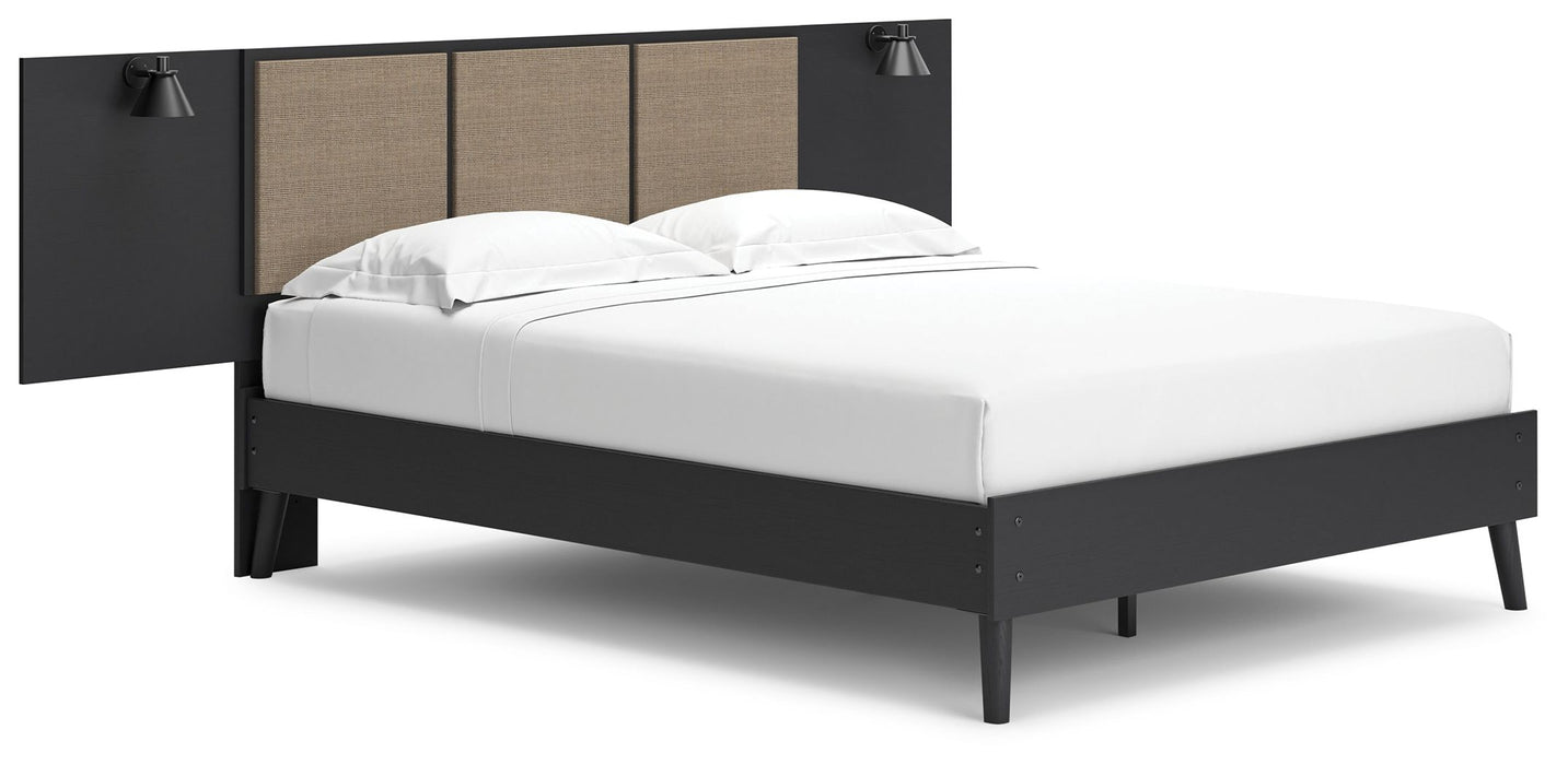 Charlang - Black / Gray - Queen Panel Platform Bed With 2 Extensions