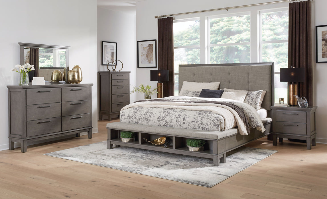 Hallanden - Gray - 8 Pc. - Dresser, Mirror, Chest, King Panel Bed With Storage, 2 Nightstands