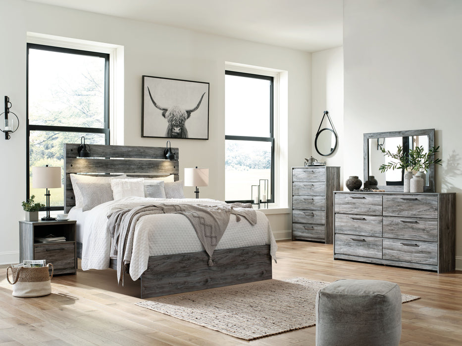 Baystorm - Gray - 6 Pc. - Dresser, Chest, Mirror, Queen Panel Bed