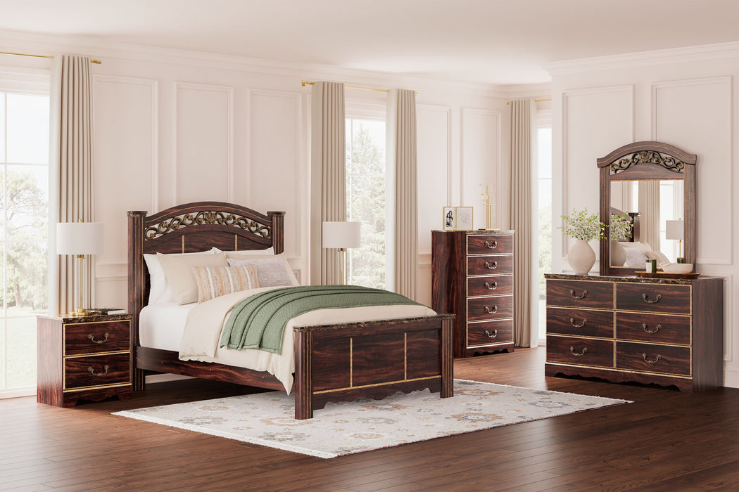 Glosmount - Two-tone - 6 Pc. - Dresser, Mirror, Chest, Queen Poster Bed