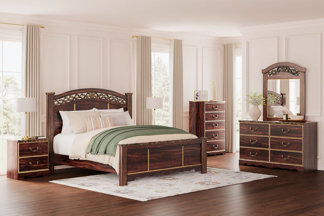 Glosmount - Two-tone - 5 Pc. - Dresser, Mirror, King Poster Bed