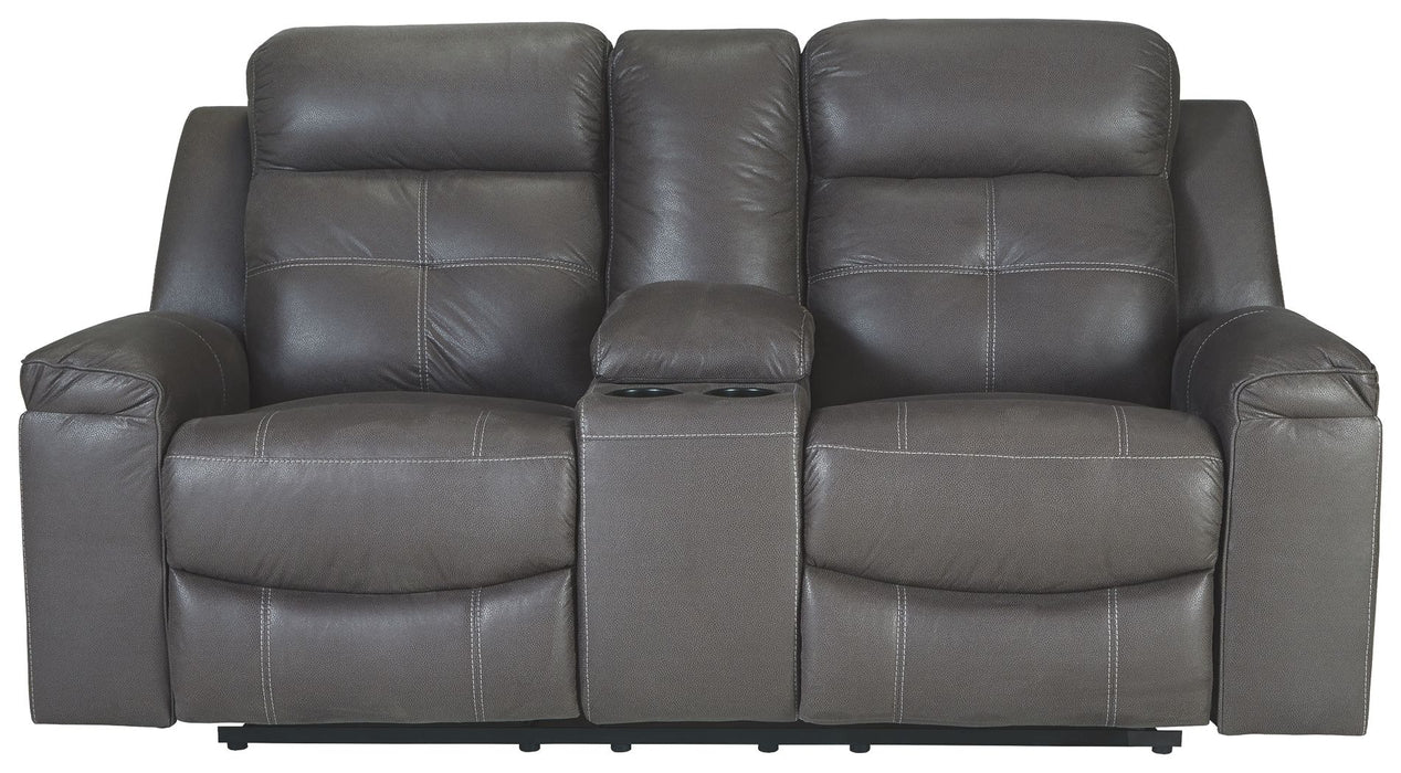 Jesolo - Dark Gray - Dbl Rec Loveseat W/Console - Faux Leather