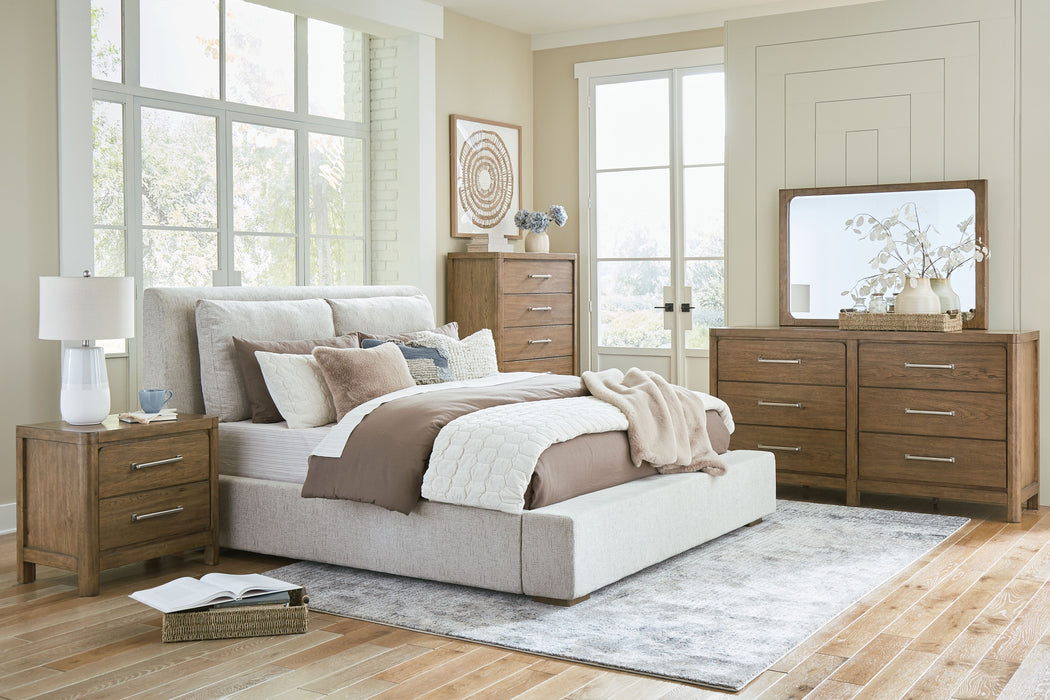 Cabalynn - Light Brown - 5 Pc. - Dresser, Mirror, Chest, California King Upholstered Bed