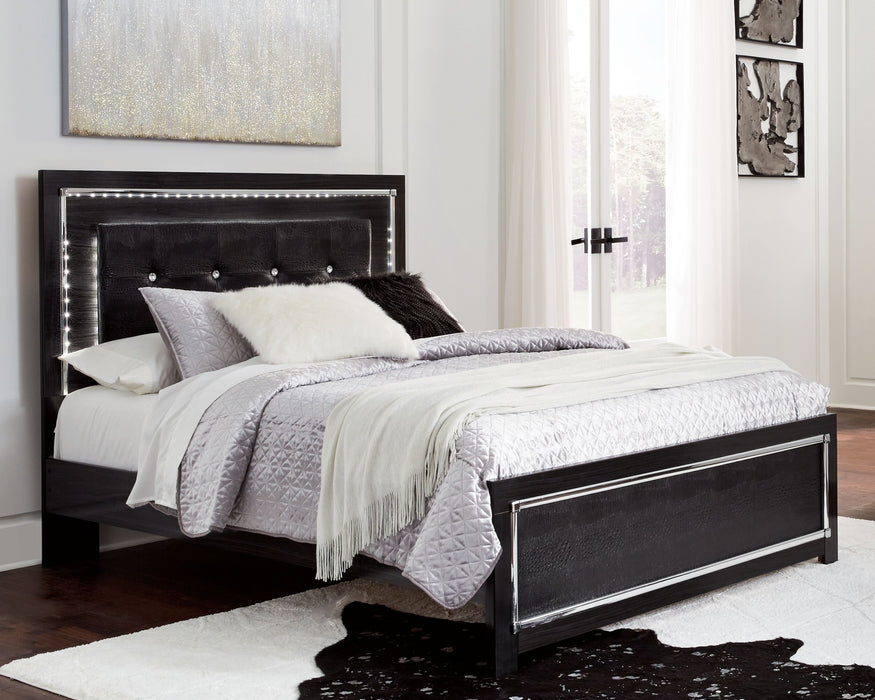 Kaydell - Black - Queen Upholstered Panel Bed, Roll Slats